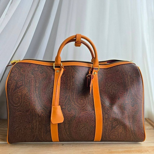 Кожаная дорожная сумка Etro с узором пейсли 50x28 см   
