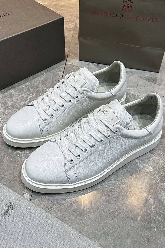 Мужские кроссовки Brunello Cucinelli grain leather - White