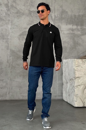 Чёрное поло с длинным рукавом Moncler logo-patch   