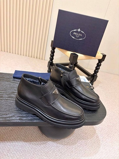 Кожаные ботинки с мехом Prada premium   