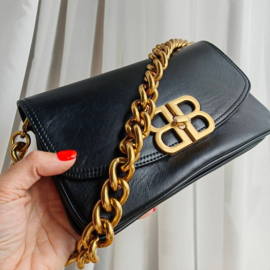 Кожаная сумка Balenciaga Bb Soft Flap 23x12 см - Black / Gold   