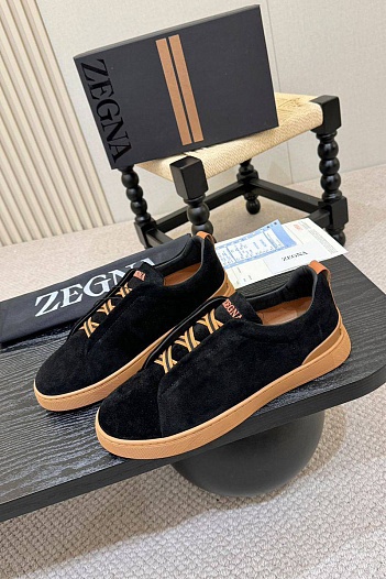 Замшевые кроссовки Ermenegildo Zegna Triple Stitch - Black   