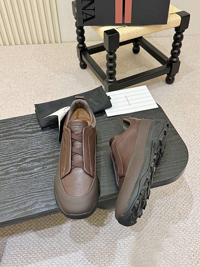 Кожаные кроссовки Zegna Triple Stitch Monte - Brown   