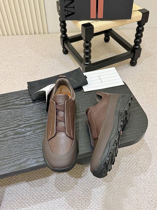 Кожаные кроссовки Zegna Triple Stitch Monte - Brown
