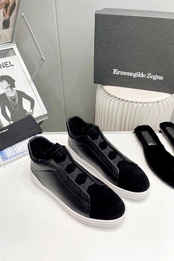 Кроссовки с мехом Ermenegildo Zegna Triple Stitch - Black   