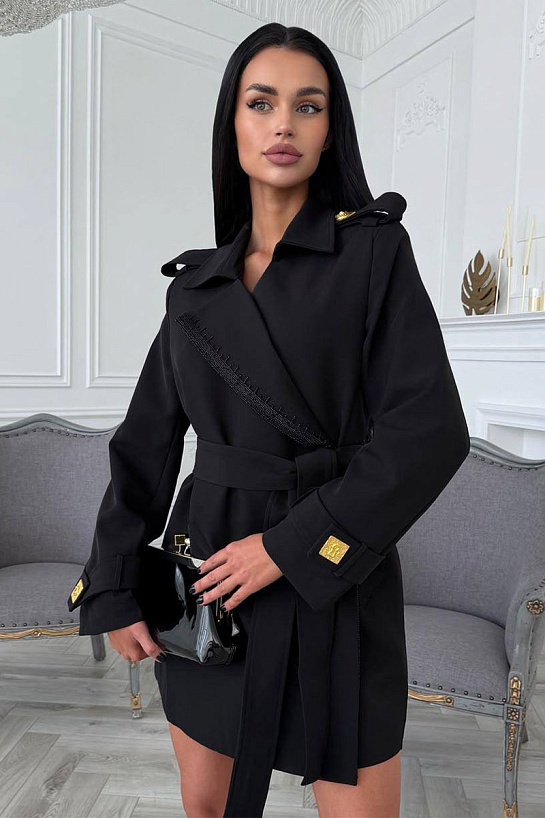 Женское чёрное пальто Schiaparelli premium