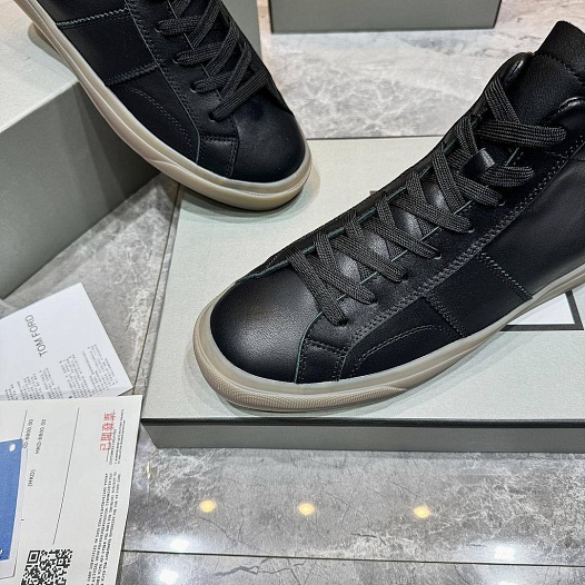 Кожаные кроссовки с мехом Tom Ford high-top - Black   