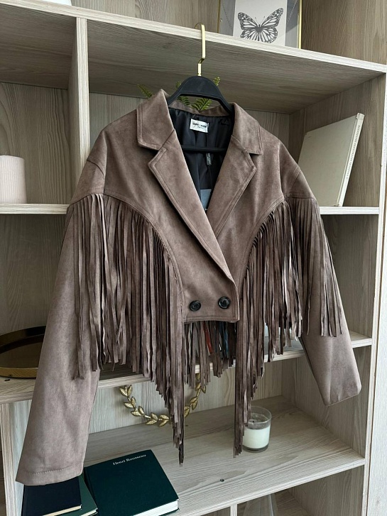 Женская замшевая косуха с бахромой Yves Saint Laurent