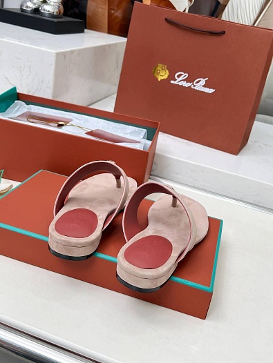 Женские замшевые шлёпанцы Loro Piana Premium - Pink   