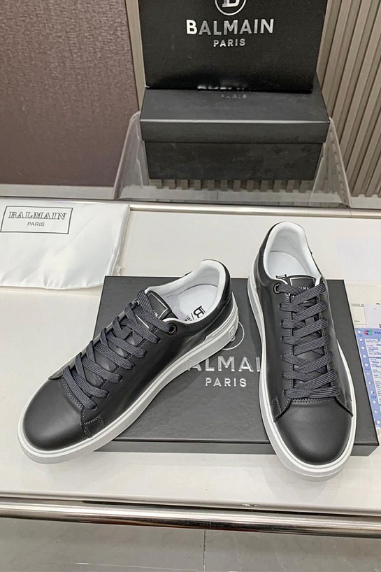 Кожаные кроссовки Balmain серого цвета