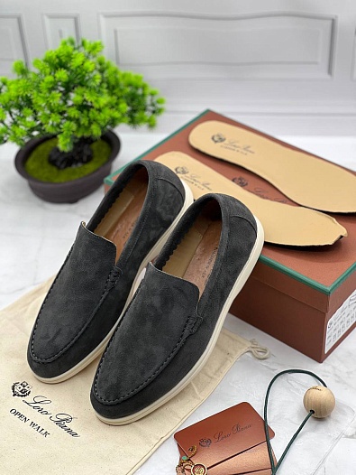 Замшевые лоферы Loro Piana Summer Walk - Grey   