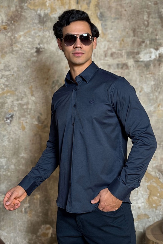 Мужская рубашка Loro Piana тёмно-синего цвета