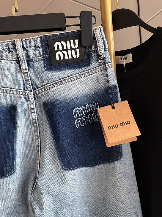 Женские светло-голубые джинсы со стразами MIU MIU premium