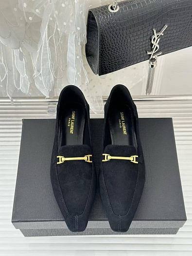 Женские замшевые лоферы чёрного цвета Yves Saint Laurent premium   