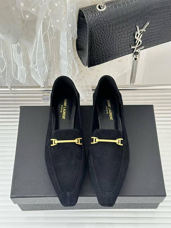 Женские замшевые лоферы чёрного цвета Yves Saint Laurent premium