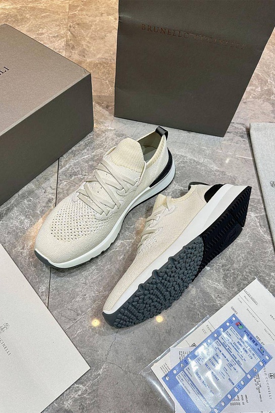 Текстильные кроссовки Brunello Cucinelli бежевого цвета
