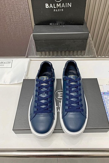 Кожаные кроссовки Balmain синего цвета   