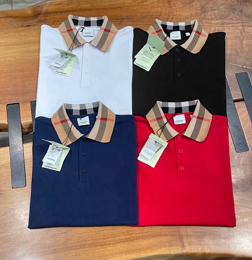 Мужское белое поло Burberry check collar   
