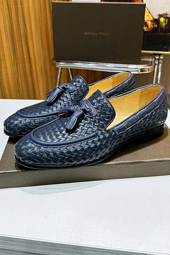 Мужские кожаные лоферы Bottega Veneta Intrecciato - Navy   
