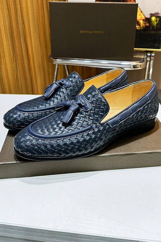 Мужские кожаные лоферы Bottega Veneta Intrecciato - Navy