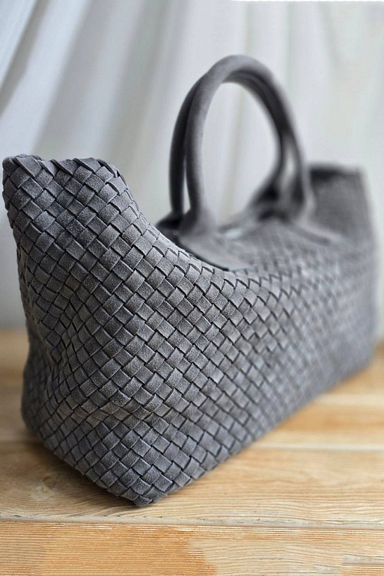 Замшевая сумка Bottega Veneta Cabat 40x28 см - Grey