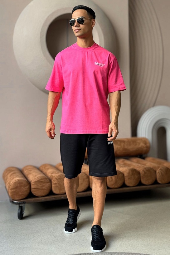 Мужская оверсайз футболка Balenciaga розового цвета