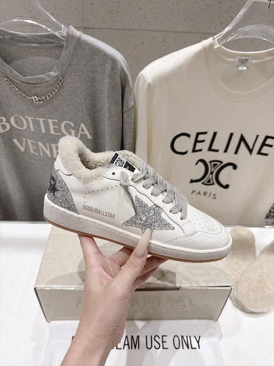 Женские кожаные кроссовки с мехом Golden Goose Ball Star premium