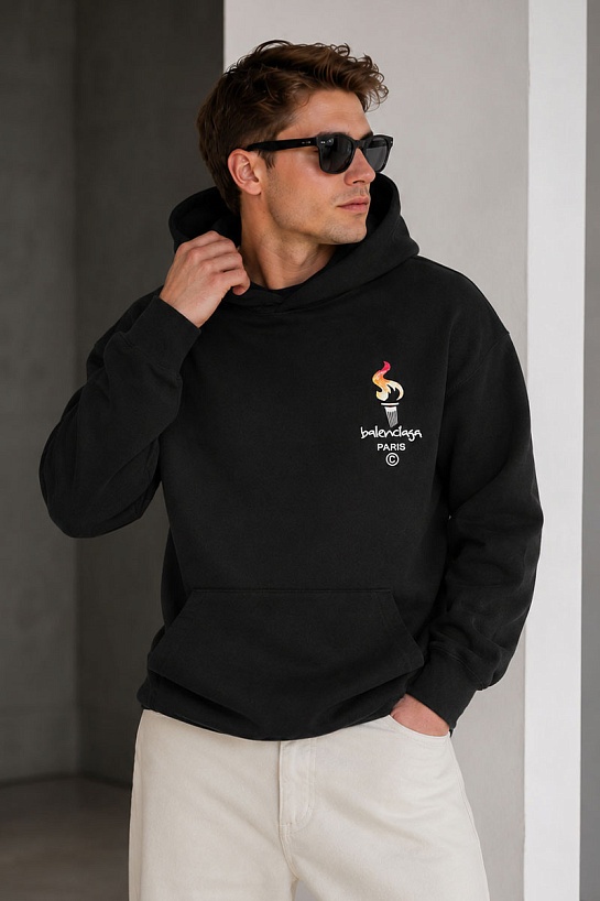 Оверсайз худи Balenciaga Paris Olympics Flame embroidered-logo