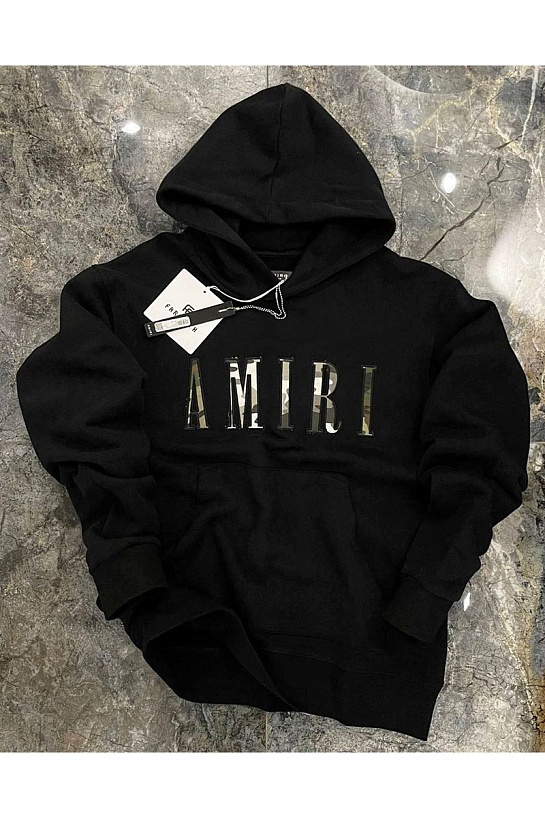 Чёрное оверсайз худи Amiri camo embroidered logo