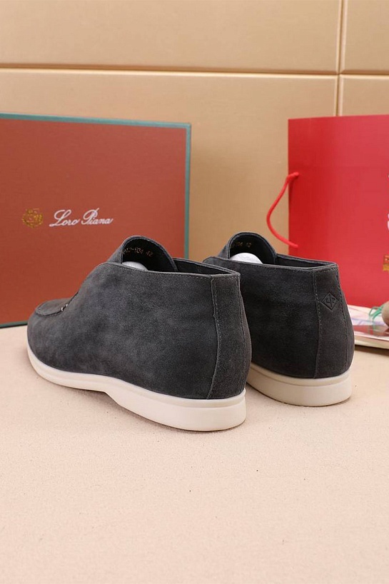 Замшевые лоферы с мехом Loro Piana Open Walk - Grey