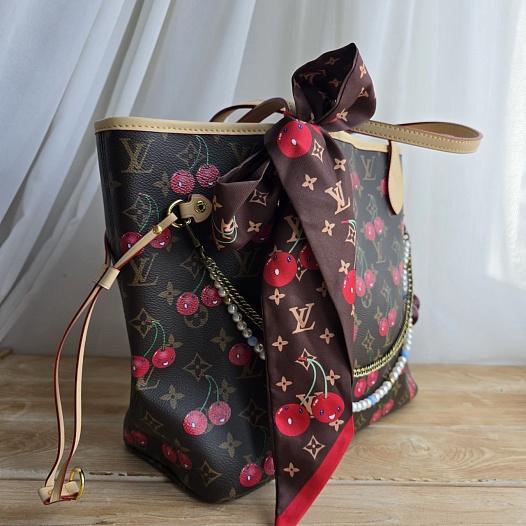 Кожаная сумка Louis Vuitton x Takashi Murakami Cherry Neverfull MM 32x28 см   