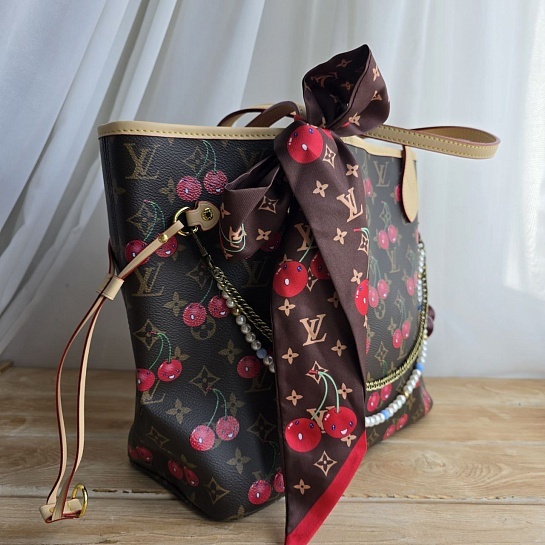 Кожаная сумка Louis Vuitton x Takashi Murakami Cherry Neverfull MM 32x28 см