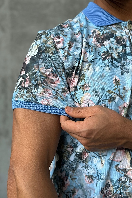 Мужское поло Etro "Floral" - Blue / Pink