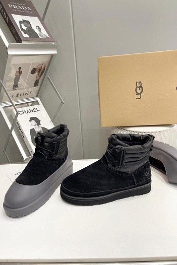 Ботинки с мехом UGG Classic Mini Lace-Up - Black   