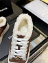 Женские замшевые кроссовки с мехом Chanel premium - Chestnut