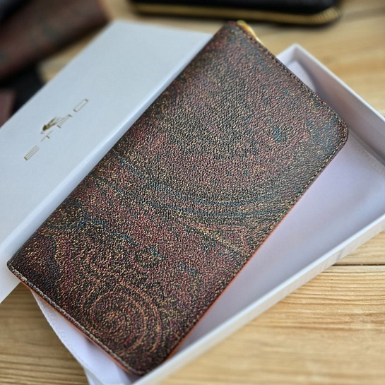 Кожаное портмоне Etro с узором пейсли 19x10 см