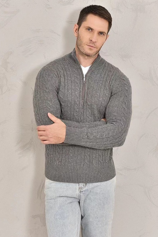 Кашемировый свитер Loro Piana Premium zip-neck - Dark Grey