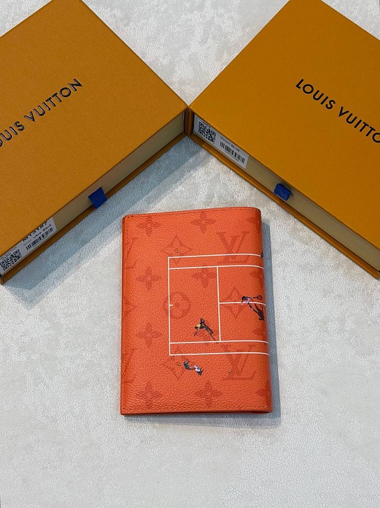 Кожаная обложка для паспорта Louis Vuitton Rouge Brique premium 14x10x2.5 см