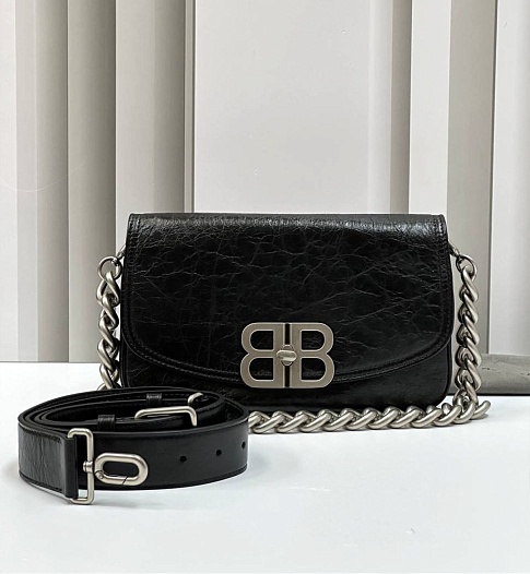 Женская сумка Balenciaga BB Soft Premium 23x14.5x4 см - Black / Silver   
