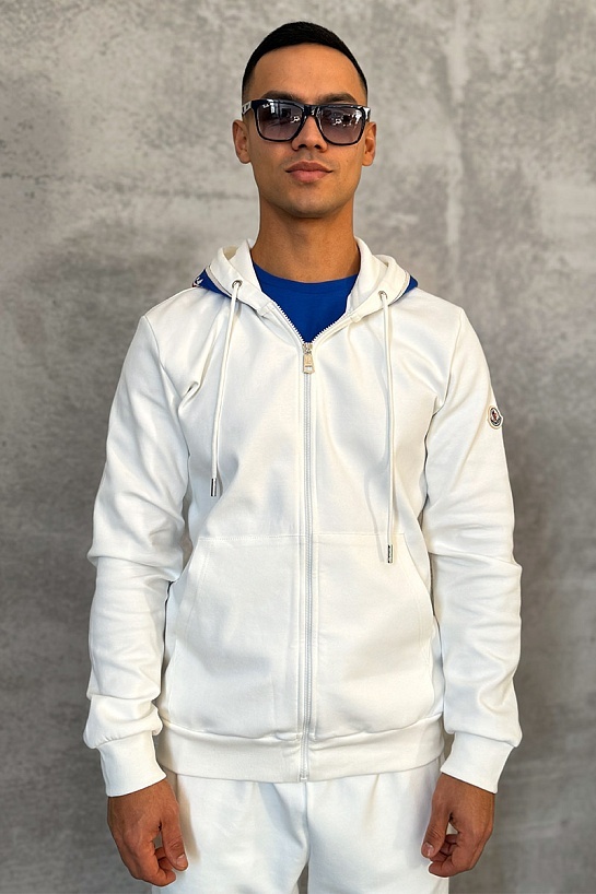 Белая кофта на молнии Moncler striped logo