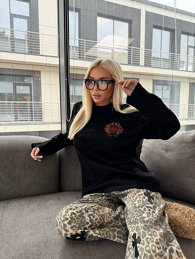 Женский трикотажный лонгслив Chrome Hearts Premium - Black   