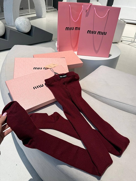 Женские кашемировые колготы MIU MIU бордового цвета