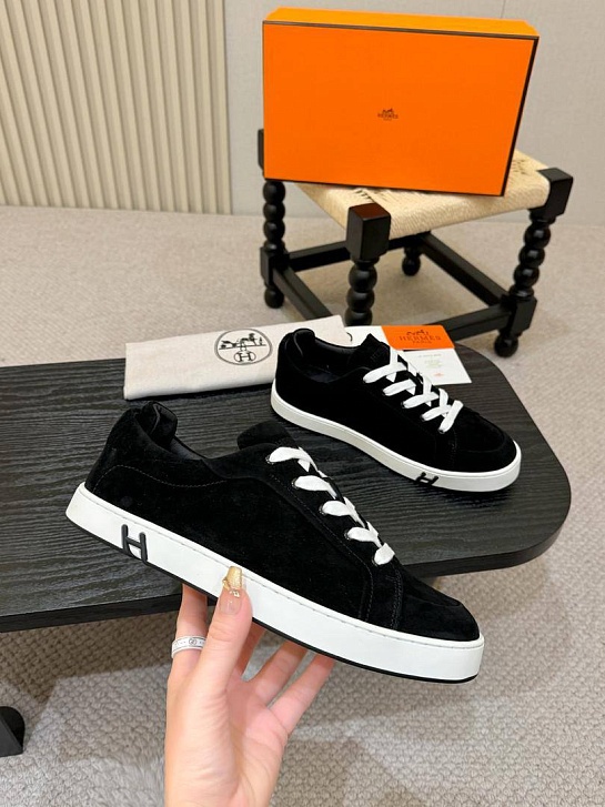 Мужские замшевые кроссовки Hermes Kid - Black