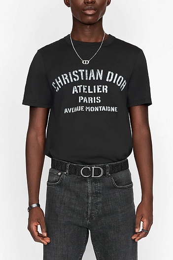 Мужская чёрная футболка Dior Atelier Paris Avenue Montaigne   
