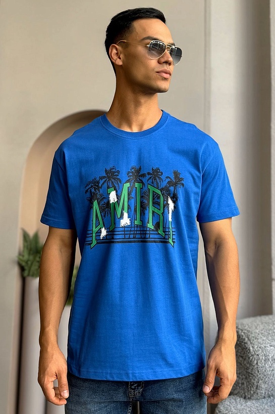 Синяя оверсайз футболка Amiri Varsity Palms