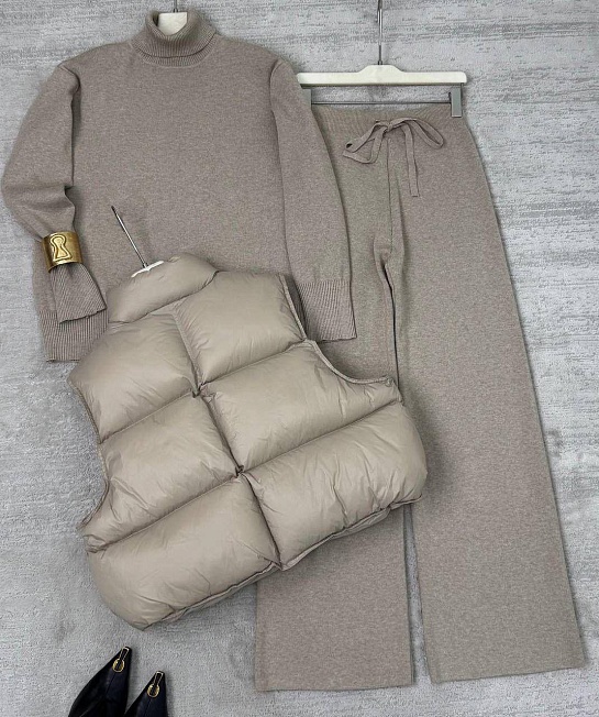 Женский костюм тройка на флисе Schiaparelli premium - Beige