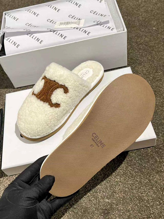 Женские меховые шлёпанцы Celine Triomphe premium