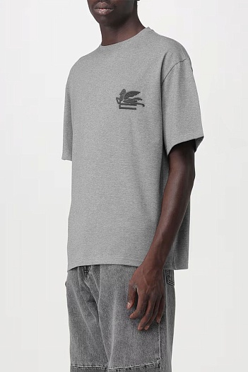 Футболка серого цвета Etro Pegaso embroidery   