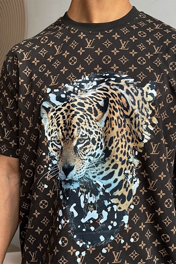 Коричневая оверсайз футболка Louis Vuitton Monogram All-over Tiger   