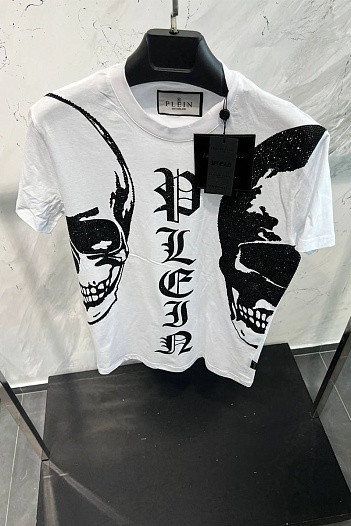Белая оверсайз футболка со стразами Philipp Plein The Skull   
